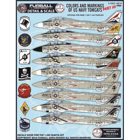 1/48 Furball Colors & Markings of USN F-14s PT 11 Decals for the Tamiya kit 