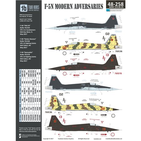 1/48 Decals Northrop F-5N Modern Adversaries 