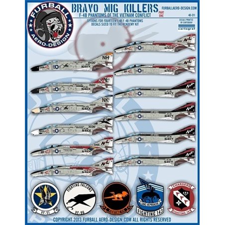 1/48 decals Bravo MIG Killers. 14 McDonnell F-4B Phantom markings on 2 sheets