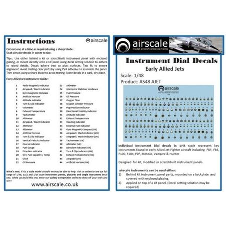 1:48 scale Instrument Dial decals for early allied jets