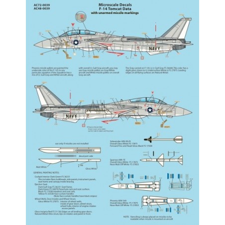 1/48 Decals Grumman F-14 Tomcat Data Sheet: Contains Un-Armed Missile Markings [F-14A F-14B F-14C F-14D]