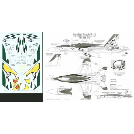 1/48 Decals McDonnell-Douglas F/A-18C Hornet (1) 164905 NF/400 VFA-192 CAG `Chippy Ho' 2006 USS Kitty Hawk
