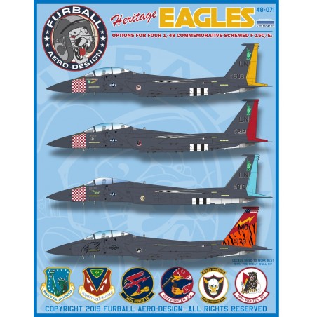 1/48 decals McDonnell F-15C/F-15E Heritage Eagles" covers 4 USAF F-15s in colorful commemorative schemes