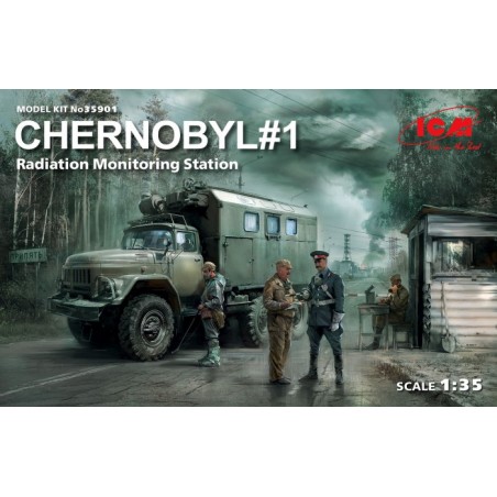 ICM 1/35 Chernobyl 1. Radiation Monitoring Station (ZiL-131KShM Truck & 5 Figures & Diorama Base with Background)