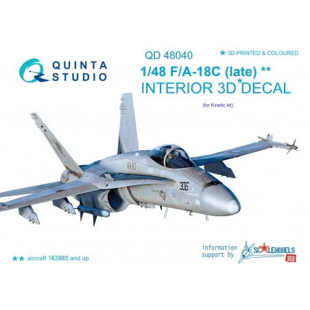 1/48 McDonnell-Douglas F/A-18C Hornet (late) Interior 3D Decal (Kinetic)