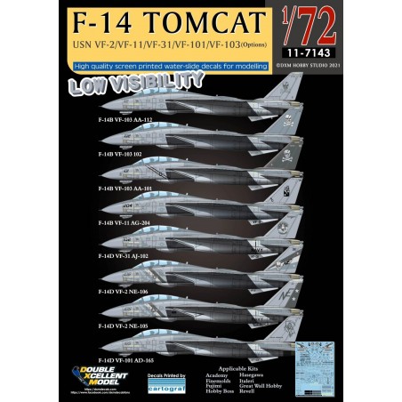 1/72 USN F-14B/D Tomcat VF-2/VF-11/VF-31/VF-101/VF-103 Low Visibility