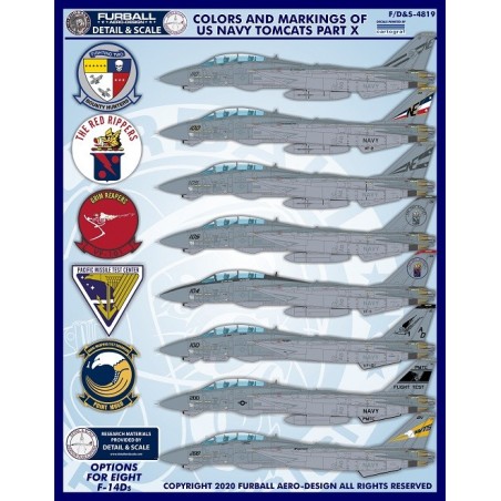1/48 decals  Colors and Markings of US Navy Grumman F-14s Part Ten (F/D&S-4819) features options for (8) F-14Ds