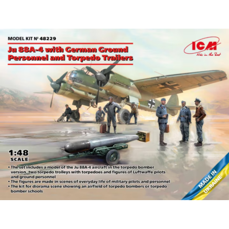ICM 1/48 Ju 88A-4 with German Ground Personnel and Torpedo Trailers1/48