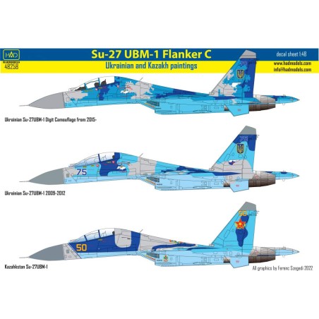HAD calcas 1/48 Su-27UBM-1 Ukrainian and Kazakh painting schemes decal sheet