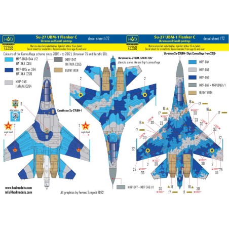 HAD calcas 1/72 Su-27UBM-1 Ukrainian and Kazakh painting schemes decal sheet