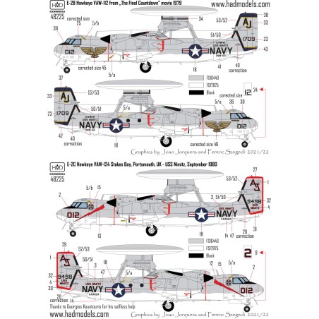 HAD 1/48 Decals E-2B/C VAW-124 (with ”TheFinal Countdown” VAW-112 ”B” version)