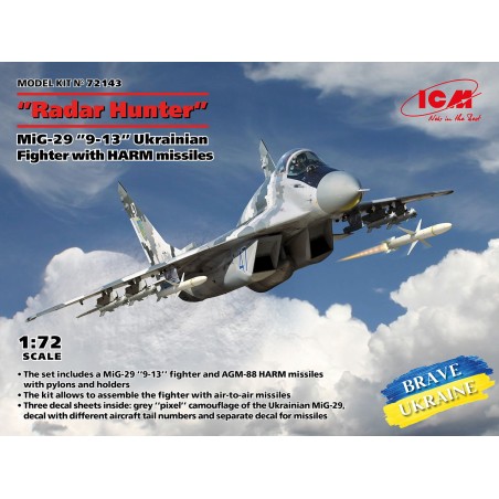 ICM 1/72 Ukrainian Air Force MiG MiG-29 Radar Hunter w/ HARM Missile aicraft model kit