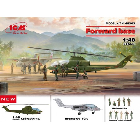 ICM 1/48 Forward Base Bell AH-1 Cobra + OV-10 Bronco aircraft and helicopter model kit