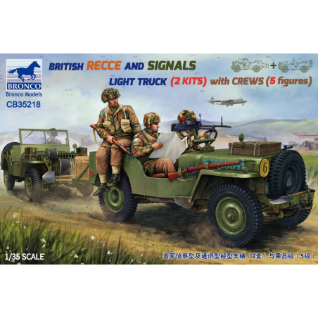 Maqueta de coche militar Bronco 1/35 British Recce And Signals Light Truck (2 Kits）with Crew (5 figures）