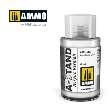 Ammo Mig A-STAND Barniz Brillante Transparente (Aqua Gloss Clear)