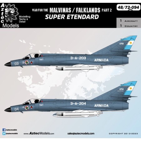 Aztec Models  1/48 Decals Super Etendard Falklands. Argentinian Super Etendard 202, 203 & 204 of the Falklands War