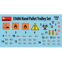 Set de Transpaletas Manuales 1/35 MiniArt con Palés y Barriles 2