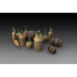 Wicker Bottles Demijohn Glass and small barrels