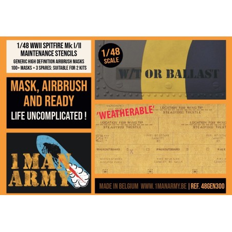 1 Man Army Spitfire Mk I/II Data Stencils Generic Set 1/48