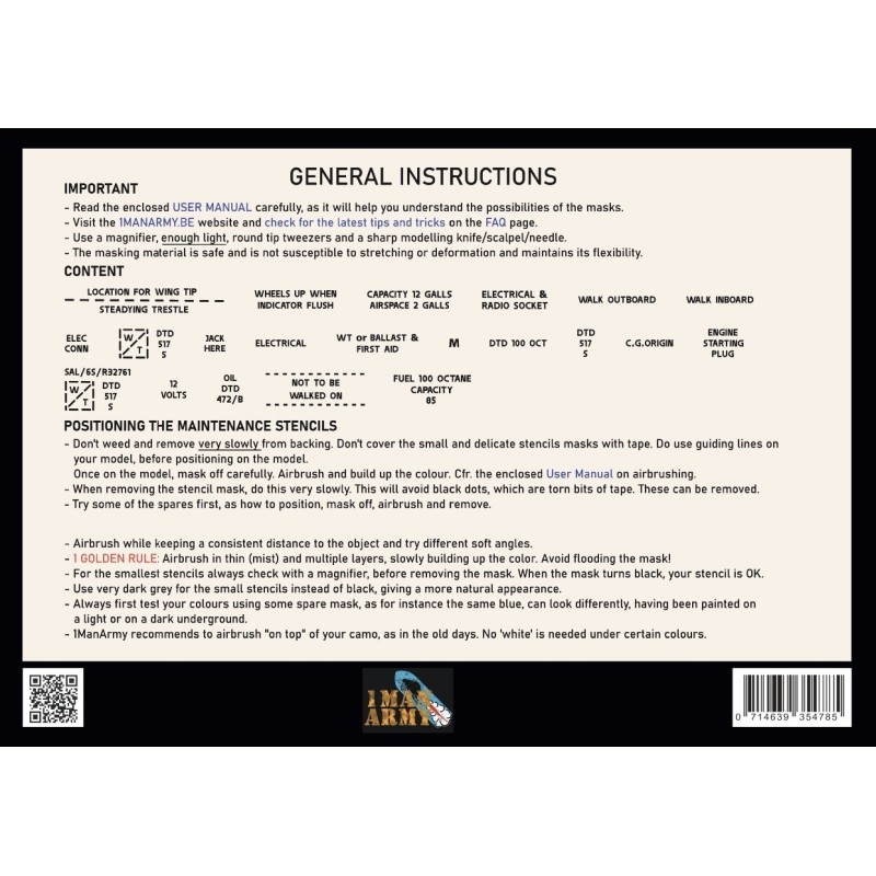 1 Man Army Spitfire Mk I/II Data Stencils Generic Set 1/48