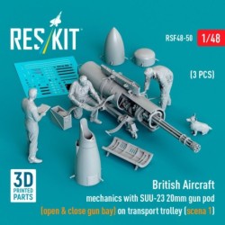 1/48 British Aircraft mechanics with SUU-23 20mm gun pod (open & close gun bay) on on transport trolley (scene 1) (3 pcs) (3D)