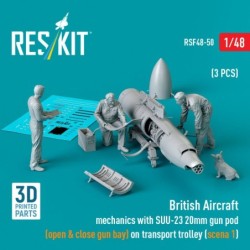 1/48 British Aircraft mechanics with SUU-23 20mm gun pod (open & close gun bay) on on transport trolley (scene 1) (3 pcs) (3D) 2