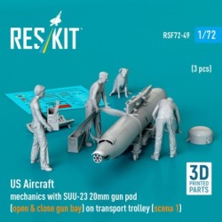 US Aircraft mechanics with SUU-23 20mm gun pod (open & close gun bay) on transport trolley (scene 1) (3 pcs) (3D Printed)