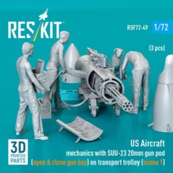 US Aircraft mechanics with SUU-23 20mm gun pod (open & close gun bay) on transport trolley (scene 1) (3 pcs) (3D Printed) 2